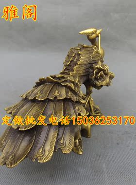 铜鸟孔雀摆件黄铜中式客厅桌面