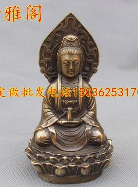 仿古西方三圣背光坐像黄铜摆件