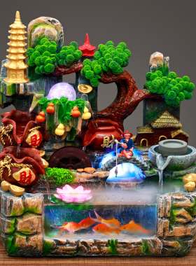 假山流水喷泉鱼缸摆件客u厅小型瀑布风水轮循环水转运生财室内