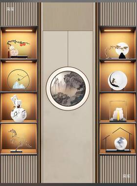 新中式摆样板间售件楼处软10023877装居厅酒柜玄关博古架家工客艺
