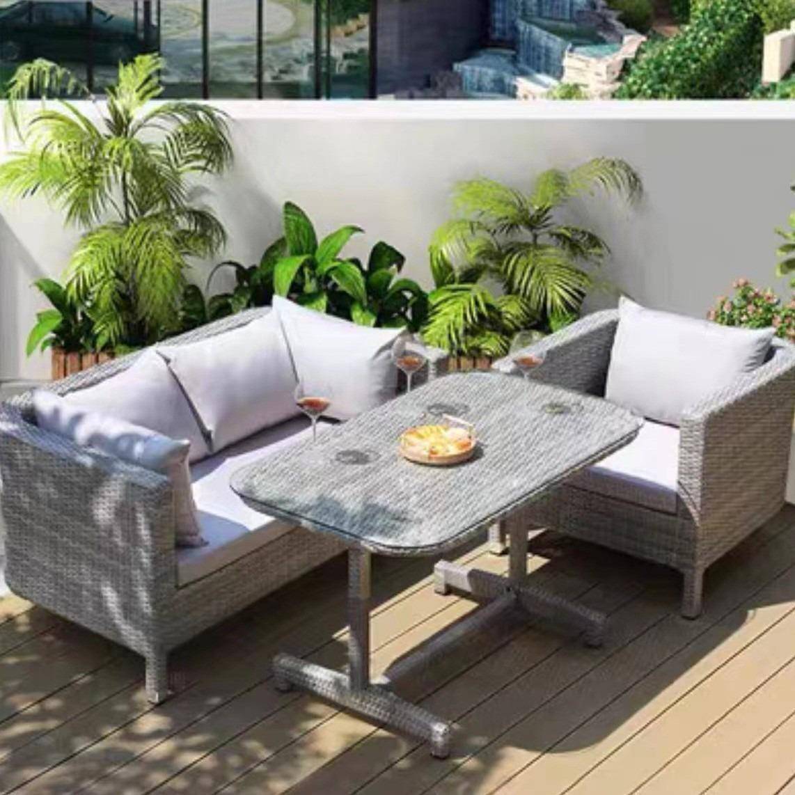 户外休闲沙发组合花园露台藤椅庭院阳台双人沙发藤编露天仿藤沙发 - 图2