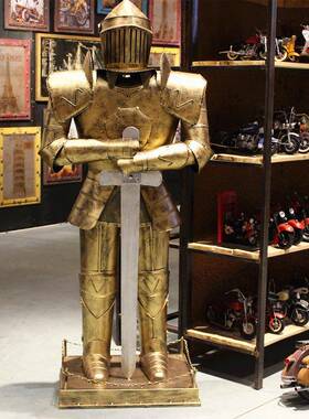 模复古铁艺盔甲人摆件武士铠甲骑士型酒吧家居装勇饰NBK品士模型