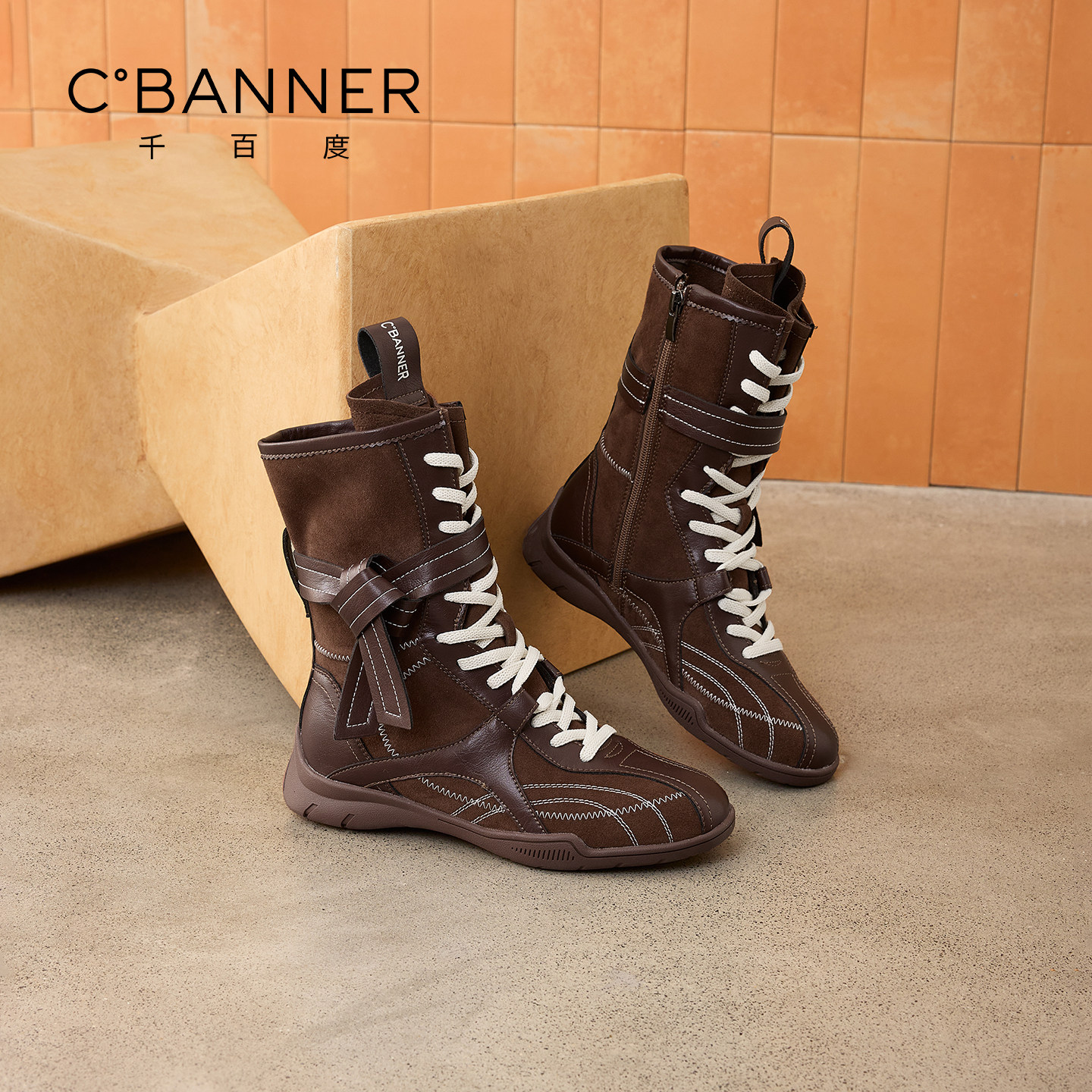 Qianbaidu British style Martin boots women's platform lace new inner heightening boxing boots retro niche western boots