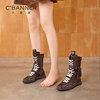 Qianbaidu British style Martin boots women's platform lace new inner heightening boxing boots retro niche western boots
