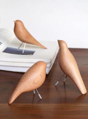 象有形/ 麻雀与燕子 小鸟木雕摆件 北欧风实木雕刻 家居软装饰品