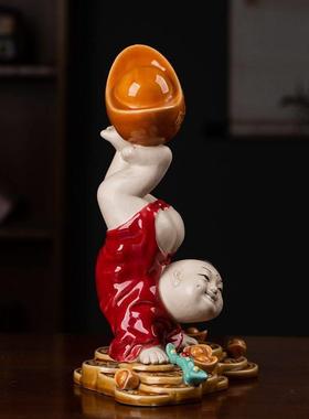 石湾公仔金新中式办公室桌面茶室客厅开业招财送礼品《日进斗金》