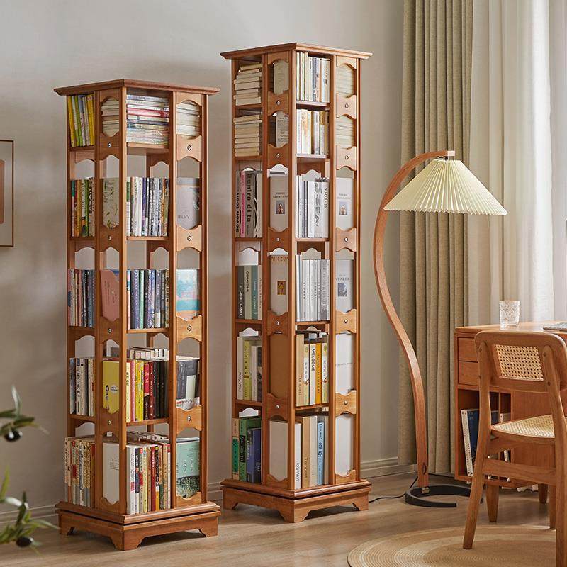 旋转书架360度书柜子书桌面收纳家用客厅实木儿童创意落地置物架 - 图3