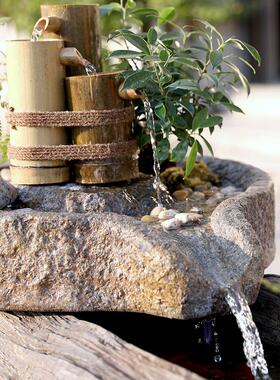 覆古彷木石槽喷泉庭院流水摆件循环水景观禅意花园布置创意养鱼池