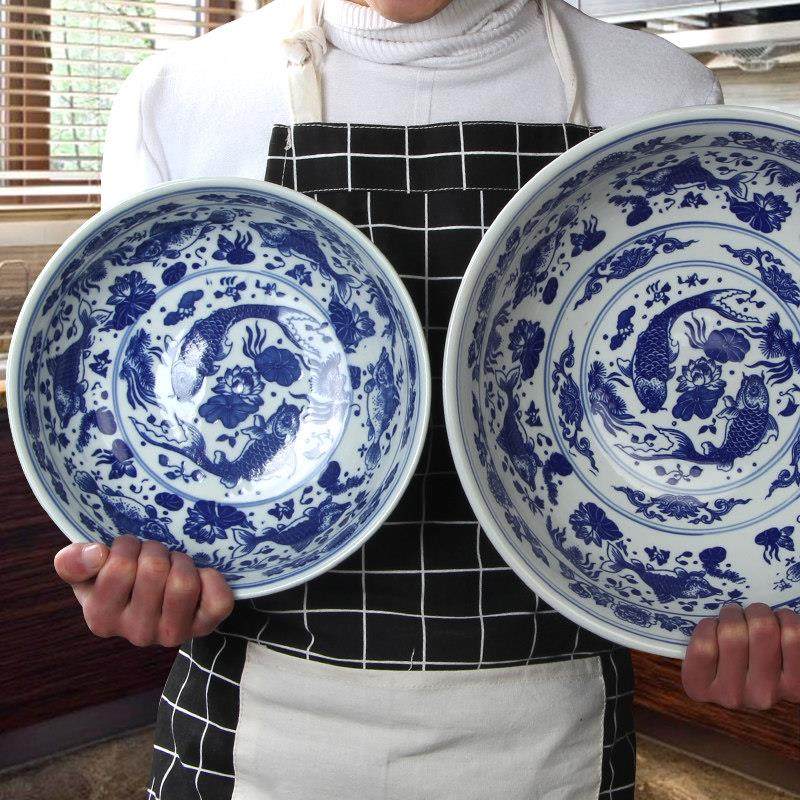 青花瓷陶瓷16寸面碗汤碗超级大碗超大特大号家用酸菜鱼大盆碗汤盆,淘宝优惠券,粉丝福利购,淘宝优惠卷