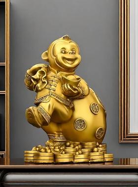 招财进宝金猴猴子摆件风水猴吉祥物十二生肖猴摆设中国风背钱袋猴