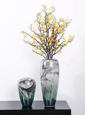 轻奢水墨画艺术玻璃花瓶摆件现代玄关餐桌装饰客厅插花花器样板间