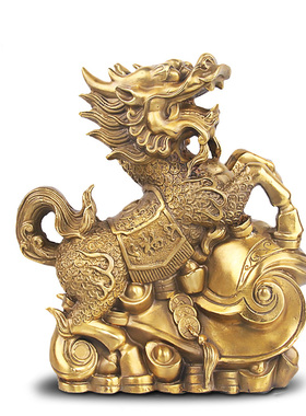 速发铜麒麟富件一对纯铜大号财摆麒麟工艺品居财客厅家招饰品开业