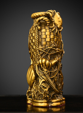 速发包罗金财摆件纯八螃蟹鱼篓铜办来财客厅方公室店铺装饰礼品