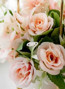 爱已装糖仿真花假花摆件塑料花玫瑰花金属陶瓷花瓶客厅摆件餐桌花