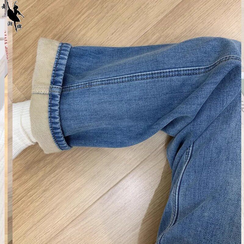 浅蓝色高腰窄版牛仔阔腿裤女秋冬2024年显瘦宽松加绒小个子直筒裤,淘宝优惠券,粉丝福利购,淘宝优惠卷