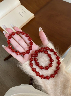 赵露思同款红玛瑙手链天然红玛瑙手串项链高级感新年本命年饰品