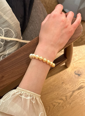 大溪地金白渐变珍珠手链珍珠项链进口人造珍珠小众百搭配饰