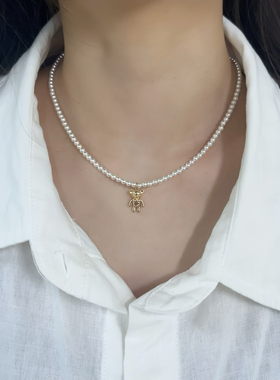 小众减龄小熊吊坠珍珠项链施家珍珠简约百搭锁骨链