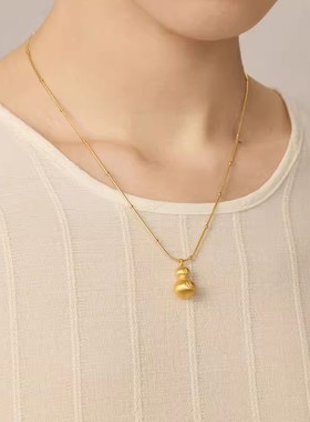 宝得意金色拉丝葫芦吊坠项链女镀金中式福禄锁骨链轻奢女生日礼物