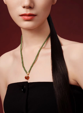 宝得意红玛瑙绿玉串珠项链复古精致项链配饰女款高级串珠礼物