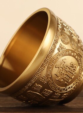 纯黄铜大百福缸摆件黄铜聚宝盆客厅桌面装饰开业乔迁礼品