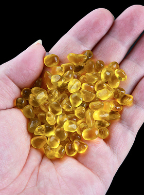 黄水晶琉璃碎石 供佛修曼扎鱼缸景石消磁家居装饰品花盆造景