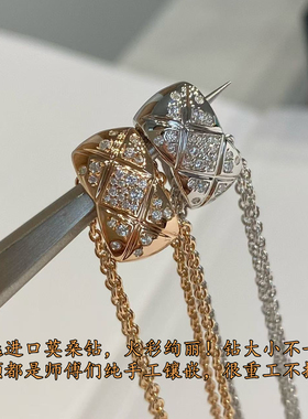 轻奢菱格纹项链女镀18K玫瑰金