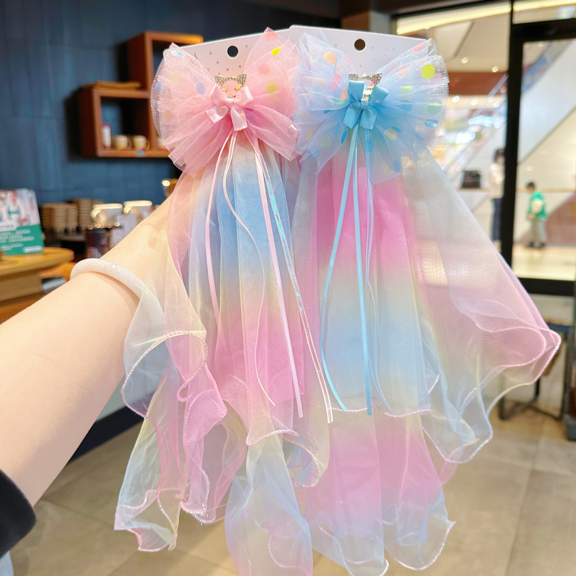 儿童公主头纱小女孩立体亮钻皇冠发卡宝宝顶夹生日拍照纱纱头饰品 - 图2