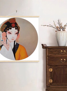 京剧脸谱装饰画戏曲人物挂画布艺卷轴画电表箱遮挡画新中式客厅画