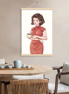 旗袍美女挂画服装店照相馆墙壁画布艺装饰画卧室床头画创意挂布画