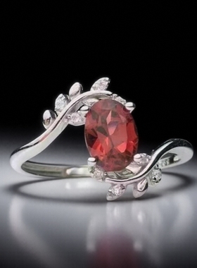 子木工作室特级石榴石轻奢纯银戒