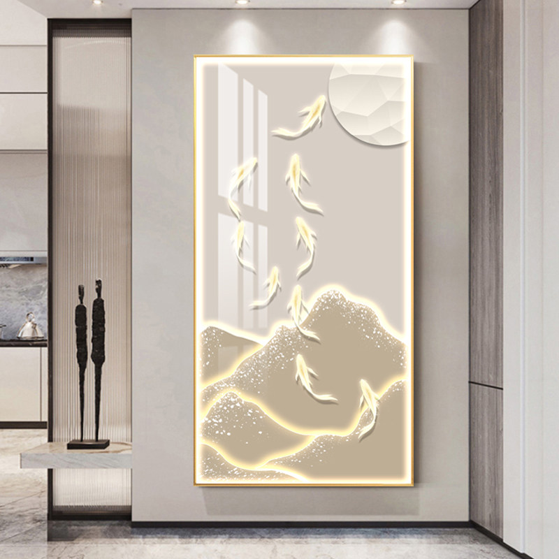 入户玄关装饰画走廊过道挂画现代轻奢九鱼图好寓意高档大气玄关画,淘宝优惠券,粉丝福利购,淘宝优惠卷