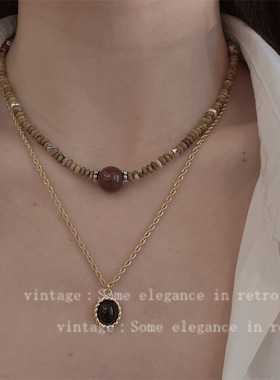 美拉德天然黑色玛瑙虎眼石串珠项链女轻奢小众高级气质高档毛衣链