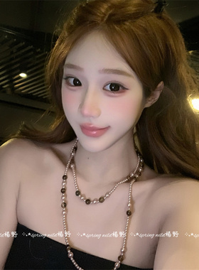 千金感复古双层虎眼石珍珠项链