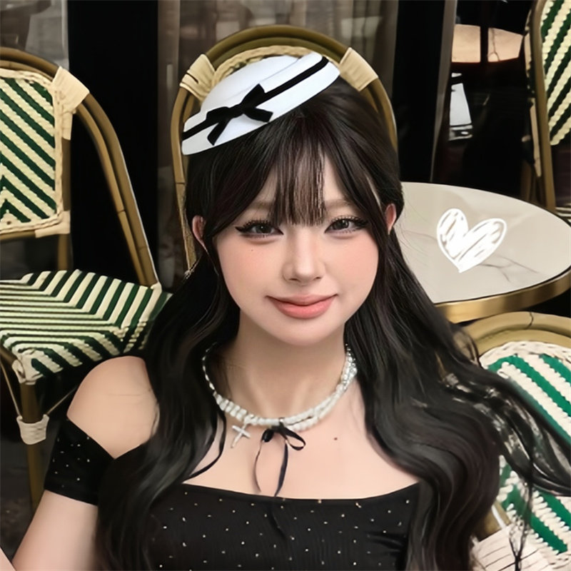 赫本英伦海军风贝雷帽女黑白丝绒蝴蝶结小礼帽可爱甜美圆顶帽发饰
