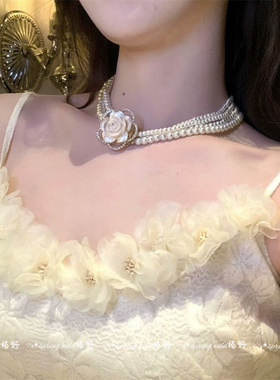法式山茶花珍珠高级感轻奢项链