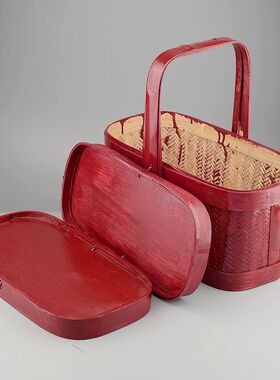 手工编织竹篮子竹编制品烧y香篮子香篮赠送父母用红色香篮