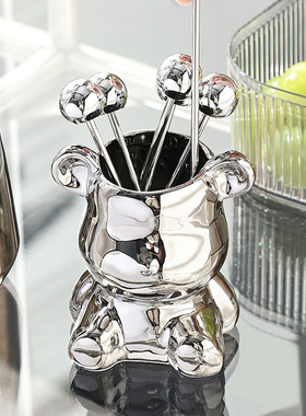 轻奢水果叉餐具i不绣钢可爱收纳罐套装甜品水果签可爱刀叉果盘叉