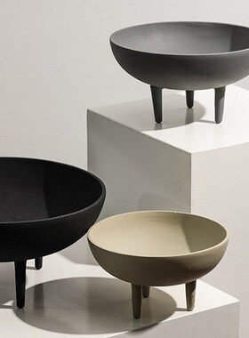 侘寂风三足金属水果托盘家居客厅民宿G样板房桌面高脚收纳软装摆