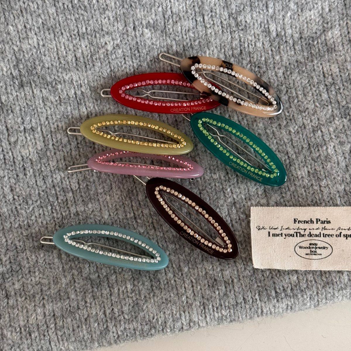 韩版椭圆镂空水钻边夹青蛙扣发卡简约气质刘海夹侧边夹醋酸发夹女,淘宝优惠券,粉丝福利购,淘宝优惠卷