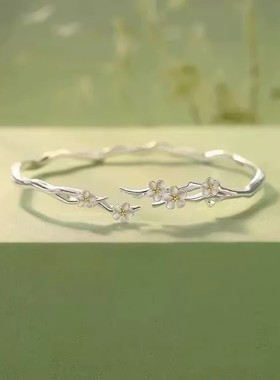 莫离茉莉花手镯轻奢小众纯银手环