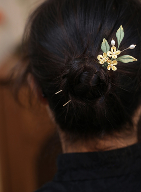 古风u型发簪缠花黄桂花汉服头饰