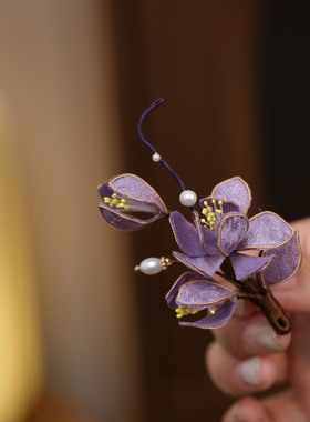 中式紫色掐丝花朵衣服胸针配饰品