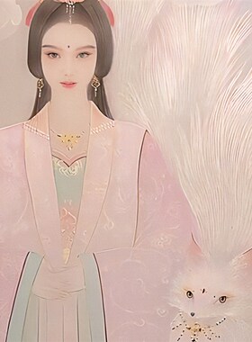 紫色九尾狐画像卷轴挂画八尾圣狐胡家东北出马客厅堂W口供奉装饰