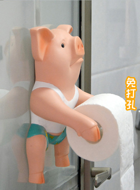 创意可爱小c猪耐摔卷纸筒卫生间厕所家用厨房墙壁挂式免打孔置物