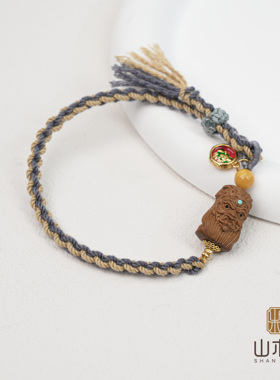 山木集 藏式扎基拉姆财神老山檀编绳手串招米转运男女款原创手链*