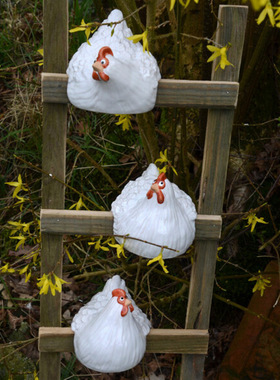 新品母鸡夹梯子树脂工艺品摆件有趣动物家居庭院装饰品