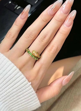 珐琅彩本命年生肖古风灵蛇戒指女