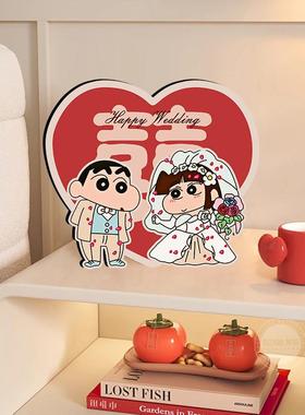 蜡笔小新求婚订婚房布置礼物相框桌面摆台卧室床头装饰画 画来图