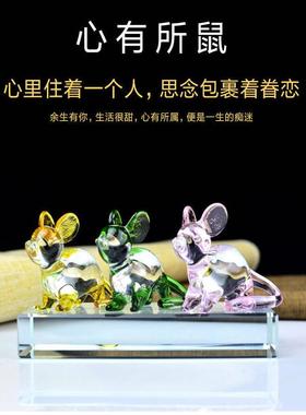 水晶生肖招财小老鼠生日礼物汽车摆件可爱定做十二生肖属相礼品鼠